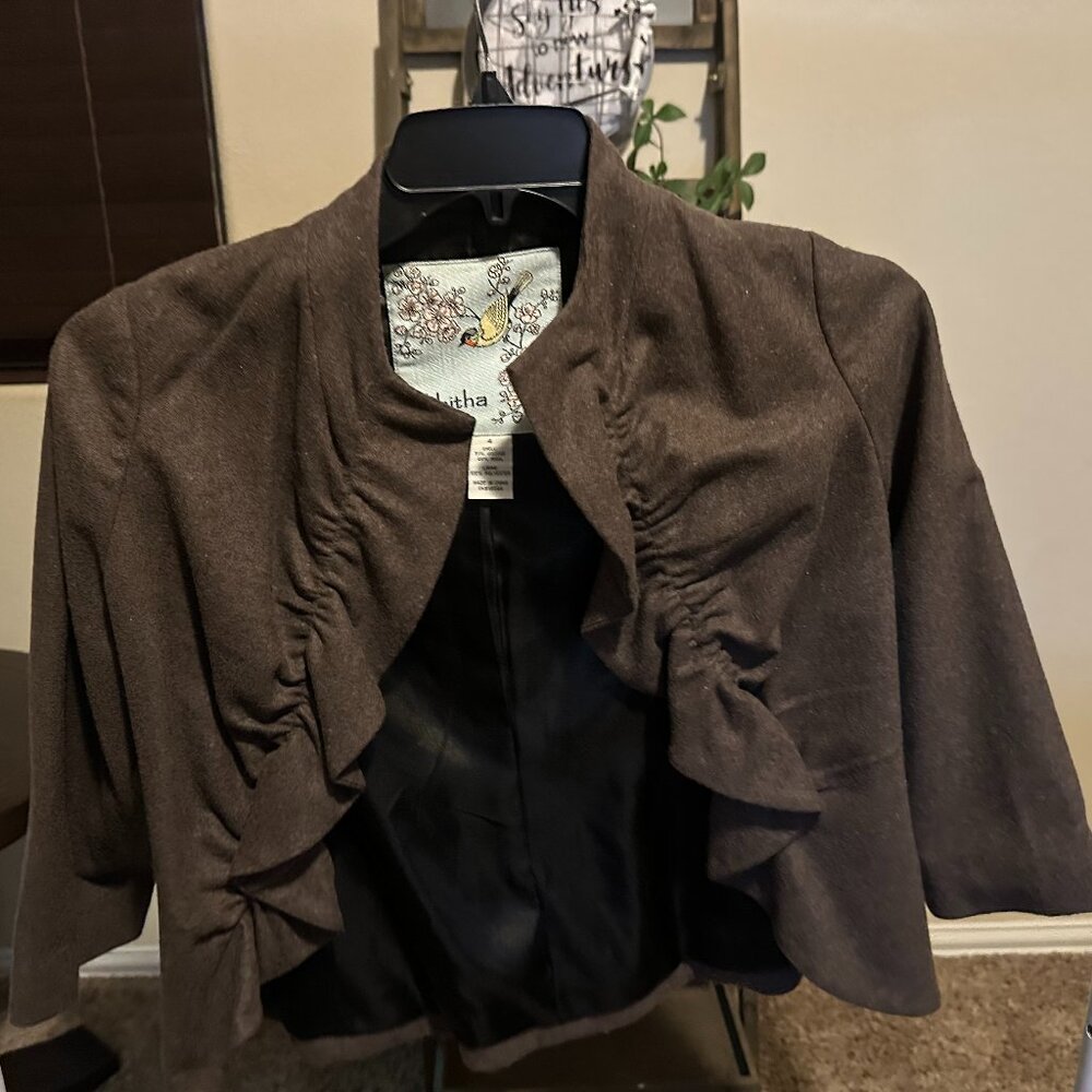 Tabitha Wool-Blend Ruffle Open Jacket – Size 4